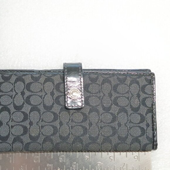 Coach Black Signature Canvas & Leather Tab Snap Wallet F10709 VGUC - Picture 5 of 15